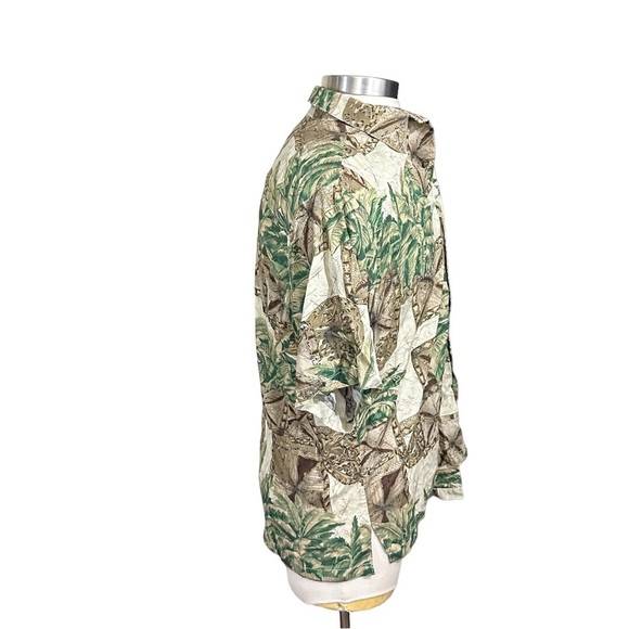 Tori Richard Men XL Aloha Shirt Palm Tree All Over Brown Green Made In Hawaii - Picture 6 of 14